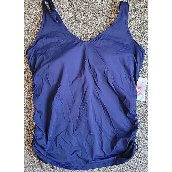 Lands End Women's 16 DD V-Neck Swim Top Navy Solid Adjustable Padded S456 - Picture 2 of 8